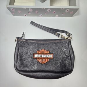 Harley-Davidson Black Wristlet with Orange and White Shield Patch